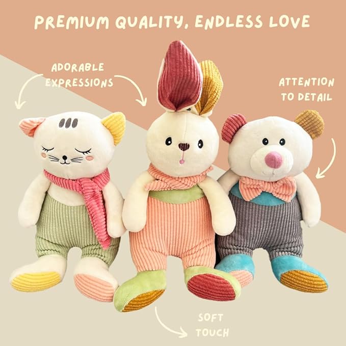 Soft and Cute Corduroy Charlie Bear Stuffed Animal Plush Toy, Adorable Gift for Toddlers and Kids 14 inches Gray