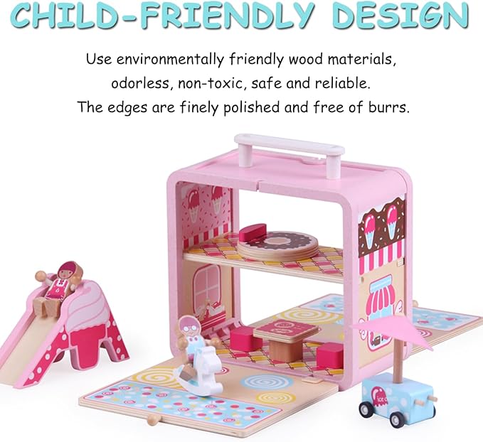 Wooden Building Set Toys Candy House Toys with Wooden Small Table and Chairs Blocks Storage Toys for Age 3+ Children