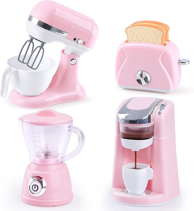 Kids Toy Kitchen Sets, Play Kitchen Accessories for Kids Ages 4-8 3-5, Kitchen Appliance Toys, Blender, Coffee Maker Machine, Mixer, Toaster, Pretend Play Toys for 4 Year Old Girls Toddlers 3-5