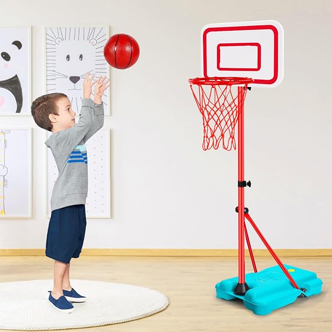 Kids Basketball Hoop Adjustable Height 2.9 ft-6.2 ft Toddler Basketball Hoop for Kids Indoor Outdoor Play Portable Basket Ball Goal Backyard Outside Toys for Boy Girl Age 2 3 4 5 6 7 8
