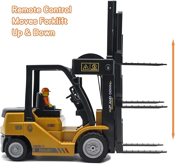 Remote Control Forklift 11 Channel Rc Forklift Cranes Construction Toys, w/Boxes/Sound and Light Spray, Two Rechargeable Batteries, Kids Forklift Toy Christmas & Birthday Gifts