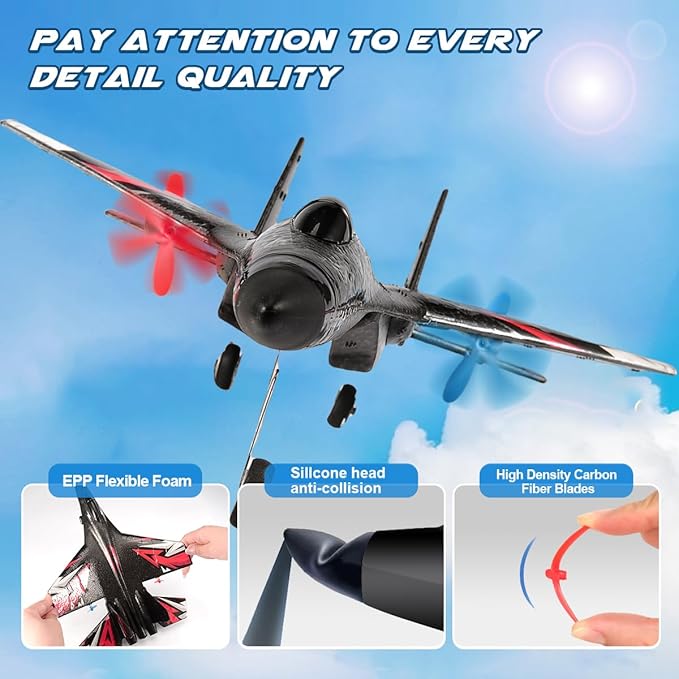 SU27 RC Plane, 2.4GHZ RC Airplane Ready to Fly Remote Control Airplane W/ 2 Batteries & 6-axis Gyro Stabilizer, 2CH RTF Hobby RC Glider for Beginners Kids Boys Girls Adults