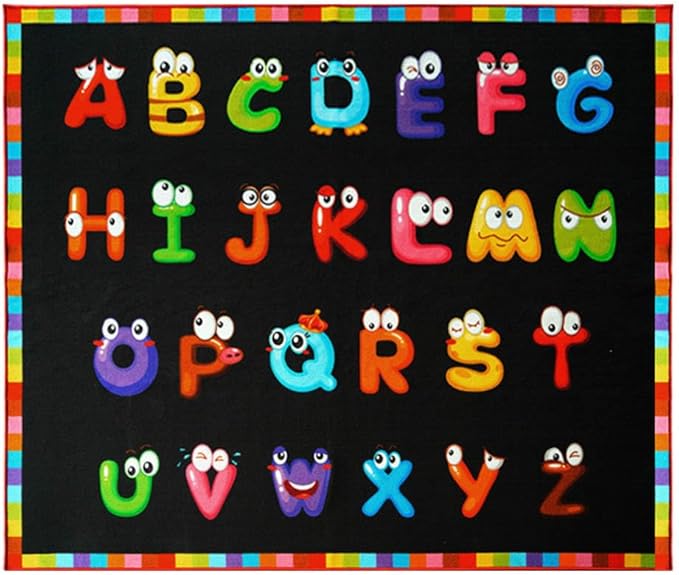 13'x7'7'' ABC Classroom Rug Black, Preschool Rugs for Classroom, Large Daycare Rugs for School, Carpets for Kids Classroom Rugs Elementary