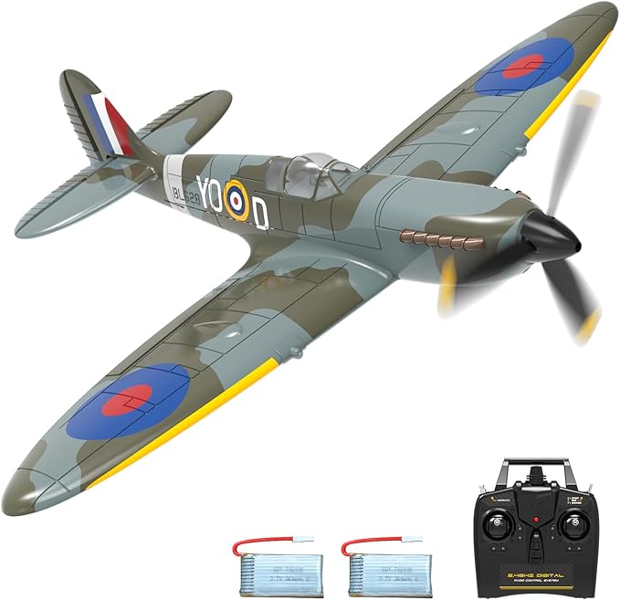 VOLANTEXRC RC Plane, 4 Channel Remote Control Airplane Fighter Spitfire RTF with Aileron, Gyro, Aerobatics & 3 Modes Easy to Fly, Hobby Radio Controlled Aircraft for Beginners, Kids & Adults (Blue)