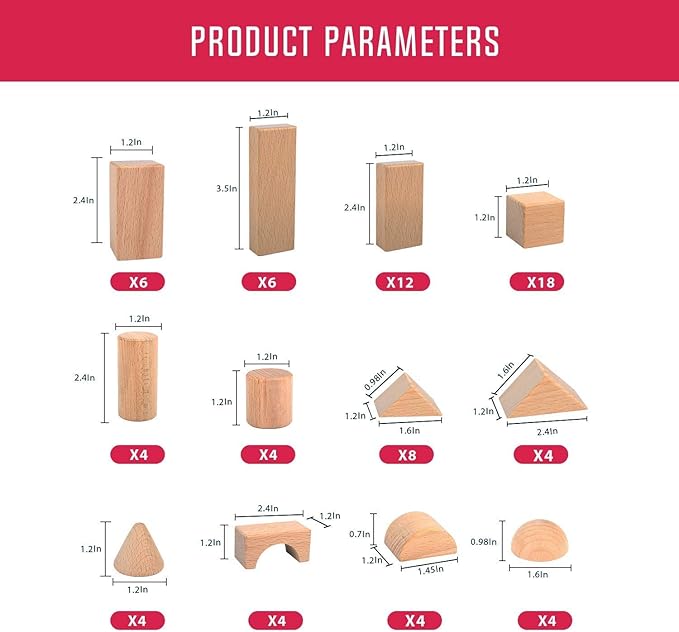 Wooden Building Blocks Set for Kids - Stacker Stacking Game Construction Toys Set Preschool Colorful Learning Educational Toys - Geometry Wooden Blocks for 3+ Year Old Boys & Girls