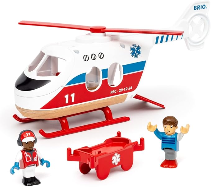 BRIO World 36022 Rescue Helicopter - Kid's Train Set Accessory | Interactive Roleplay Toy | Enhances Motor Skills | FSC-Certified Beech Wood Construction