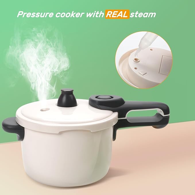 CUTE STONE Pretend Play Kitchen Toy with Cookware Steam Pressure Pot and Electronic Induction Cooktop, Cooking Utensils, Toy Cutlery, Cut Play Food, Shopping Basket Learning Toy for Girls Boys