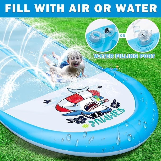 30ft Slip Splash and Slide, Heavy Duty Lawn Water Slide, Extra Long Slip Water Slides with 2 Bodyboards for Kids and Adults Kids Backyard Summer Toy with Sprinkler, Sports Outdoor Garden
