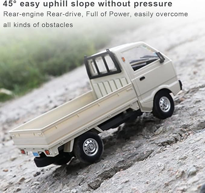 WPL D12 1/16 RC Truck for Adult, 2.4GHz Mini Truck Remote Control Drift Pickup Off Road Vehicle, 130 Motor Rear Drive 20KM/H Cargo Car with Led Light - 1 Battery