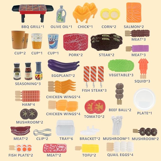 80-Piece Interactive BBQ Grill Playset Toy - Realistic Pretend Cooking Set with Grill Tools & Food Accessories for Kids Ages 3-8, BPA-Free Learning Toys for Boys Girls Toddlers