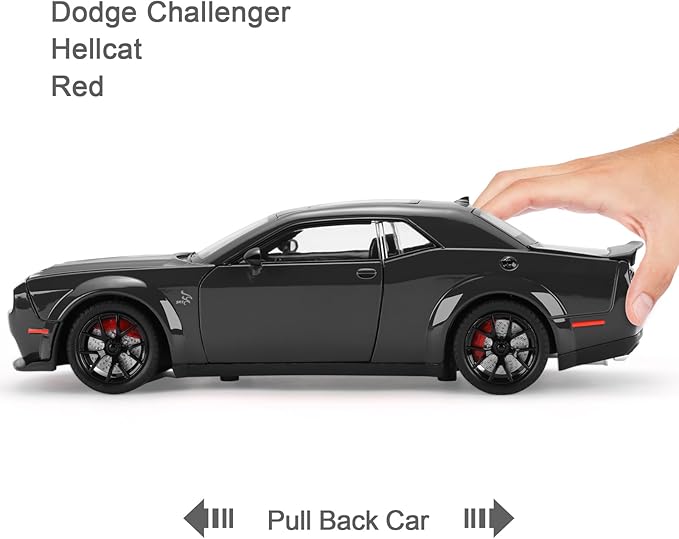 SASBSC Hellcat Toy Cars for Boys Age 3-12 1:24 Car Toys Diecast Metal Car Model with Light & Sound Collectable Muscle Super Cars for Kids (Black)
