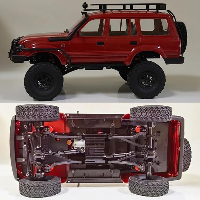 GoolRC RC Truck, WPL C54-1 RC Crawler 1/16 Scale Remote Control Car, 4WD All Terrain Off Road RC Rock Crawler, 2.4GHz RC Climbing Car with LED Lights and Two Batteries for Kids and Adults (Red)