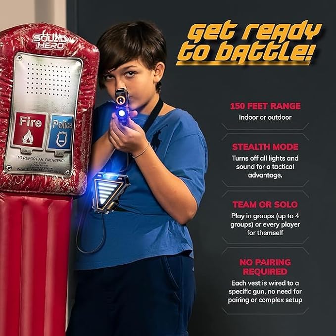 Rechargeable Laser Tag for Kids, Teens & Adults - Boys Gifts - Blasters & Vest Sensors - Fun Ideas Age 8+ Year Old Toys - 4 Set - Lazer Teen Boy Games - Boys & Girls Outdoor Teenage Group Activities