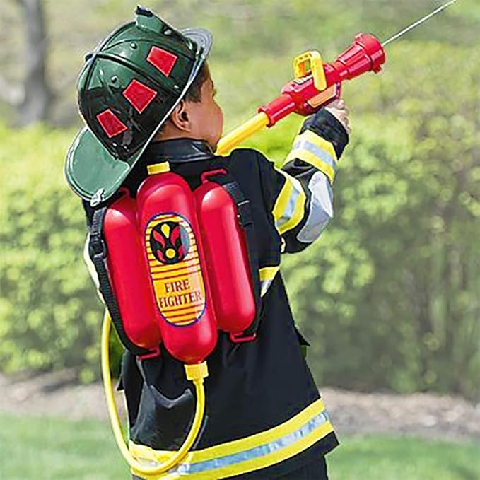 4E's Novelty Firefighter Backpack Water Gun Blaster for Kids- Tank with Hose Shooter, Super Water Squirt Suitable for Outdoor Play Boys & Girls, Fireman Pretend Play