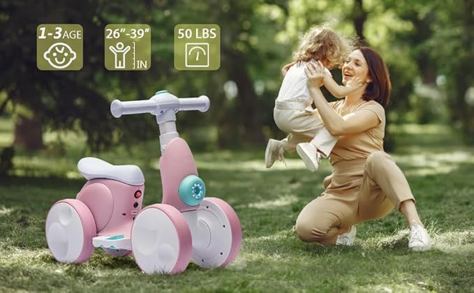 6V Electric Baby Balance Bike with Bubble Machine,4 in 1 Toddler Balance Bike w/Remote Control for 1 Year Old Boys Girls Kids Bubble Bike Ride on Toys w/Powered Motor,Music,LED Lights (Pink)