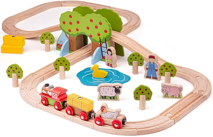 Bigjigs Rail Wooden Farm Train Set - 44 Play Pieces