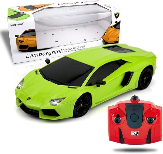 QUN FENG RC Car 1:18 Lamborghini Aventador 2.4G Radio Remote Control Cars Electric Car Sport Racing Hobby Toy Car Grade Licensed Model Vehicle for Kids, Green