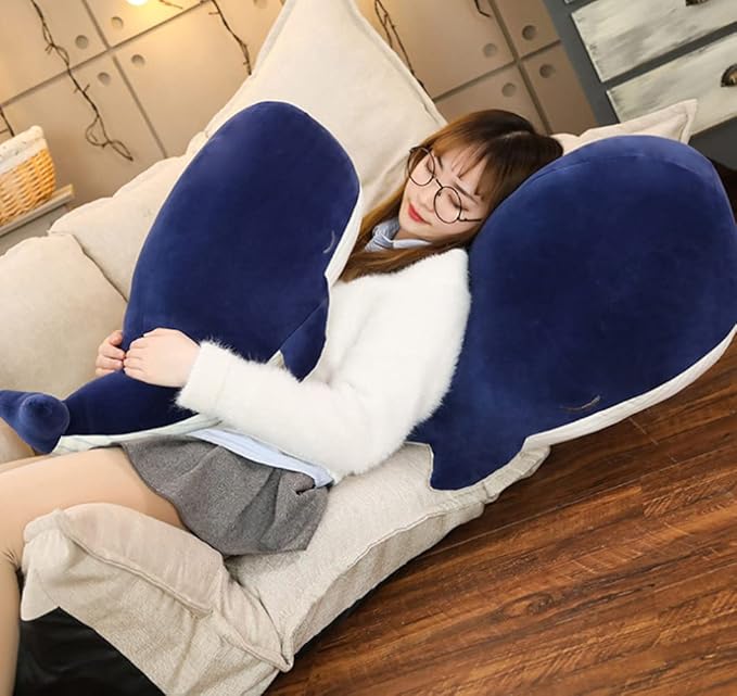 MUPI Whale Stuffed Animals Plush Pillow 4 Size Cute Soft Cotton Plushies Pillows Kawaii Blue Whale Toy Gifts for Kids Boys Girls Adults (Blue, 18 Inch)