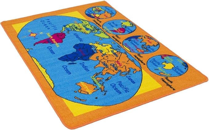 Kids Rug World Map Area Rug 5x7 (Approx : 4'11" X 6' 10") Non Slip Gel Backing