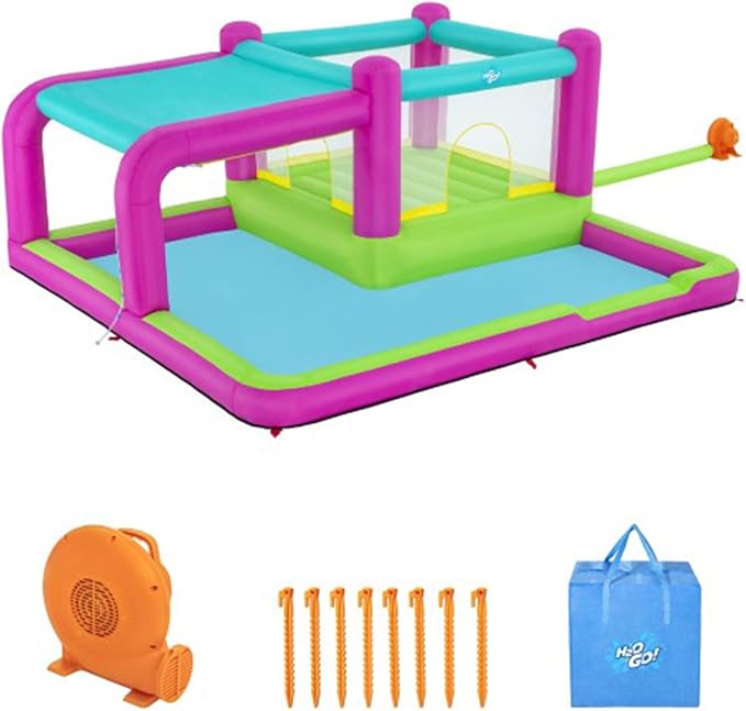 Bestway H2OGO! Bouncin' Bay Kids Inflatable Mega Water Park Outdoor Splash Pool Built-In Bouncer and Shower Sprayer Play Center with Air Blower