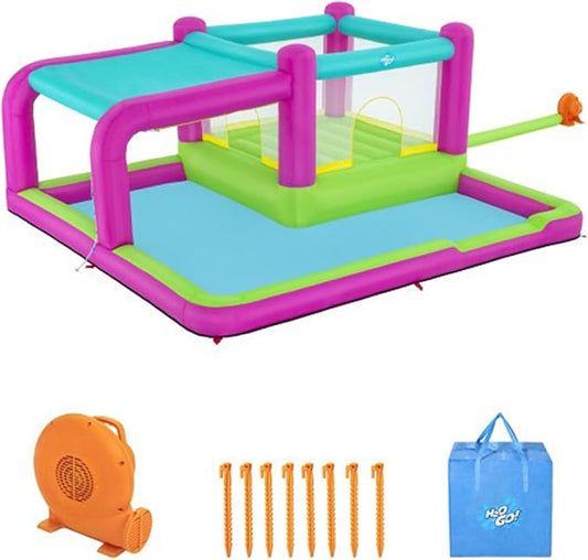 Bestway H2OGO! Bouncin' Bay Kids Inflatable Mega Water Park Outdoor Splash Pool Built-In Bouncer and Shower Sprayer Play Center with Air Blower