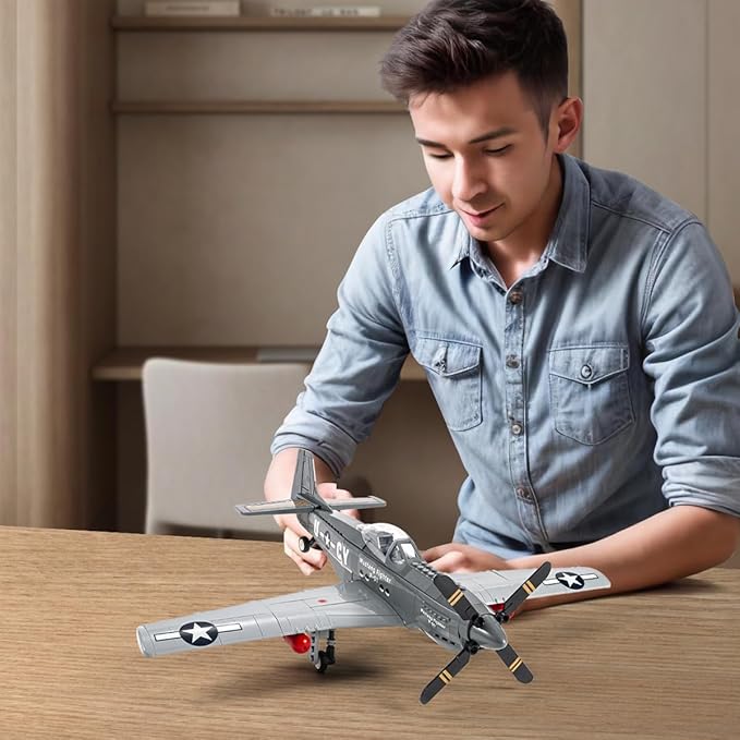 DAHONPA P51 Fighter Military Army Airplane Building Bricks Set, 258 Pieces Air-Force Build Blocks Toy, Gift for Kid and Adult