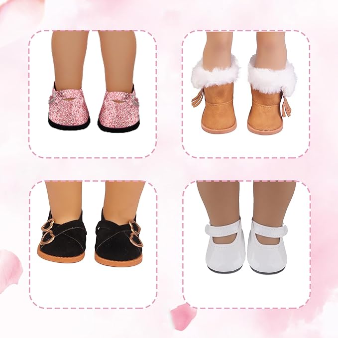 19Pcs 18 inch American Doll Accessories, 7 Pairs of Doll Shoes, 2 Pair of Socks and 1Pc Doll Cloak, Suitable for 18-inch Girl Dolls Brithday Presents Best Gift for Kid, Gril