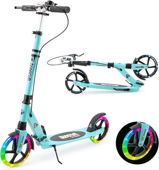 Scooter for Kids Ages 8+ Teens & Adults, Lightweight Kick Scooter with Carry Strap Adjustable Height Equipped with Front handbrake and Rear Brake, Big Sturdy PU Flash Wheels Great Gift & Toy