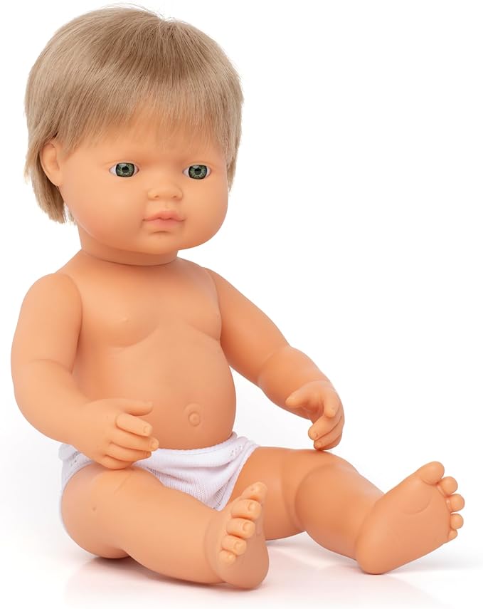 Miniland Doll 15'' Caucasian Dirty Blond Boy (Polybag) - Made in Spain, Anatomically Correct, Quality