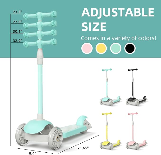 67i Scooter for Kids 3 Wheel Scooter Kids Kick Scooter for Toddler Girls Boys Scooter with Adjustable Height and Light-Up Wheels Scooter for Children Ages 3-12
