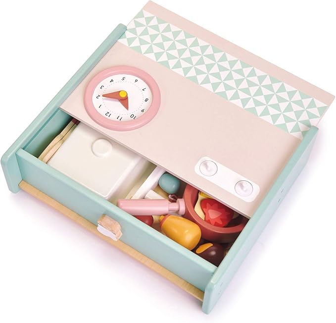 Tender Leaf Toys - Mini Chef Kitchenette - Foldable Portable Wooden Kitchen with Accessories for Pretend Cooking – Develops Social, Creative and Imaginative Skills - Learning Role Play - Age 3+