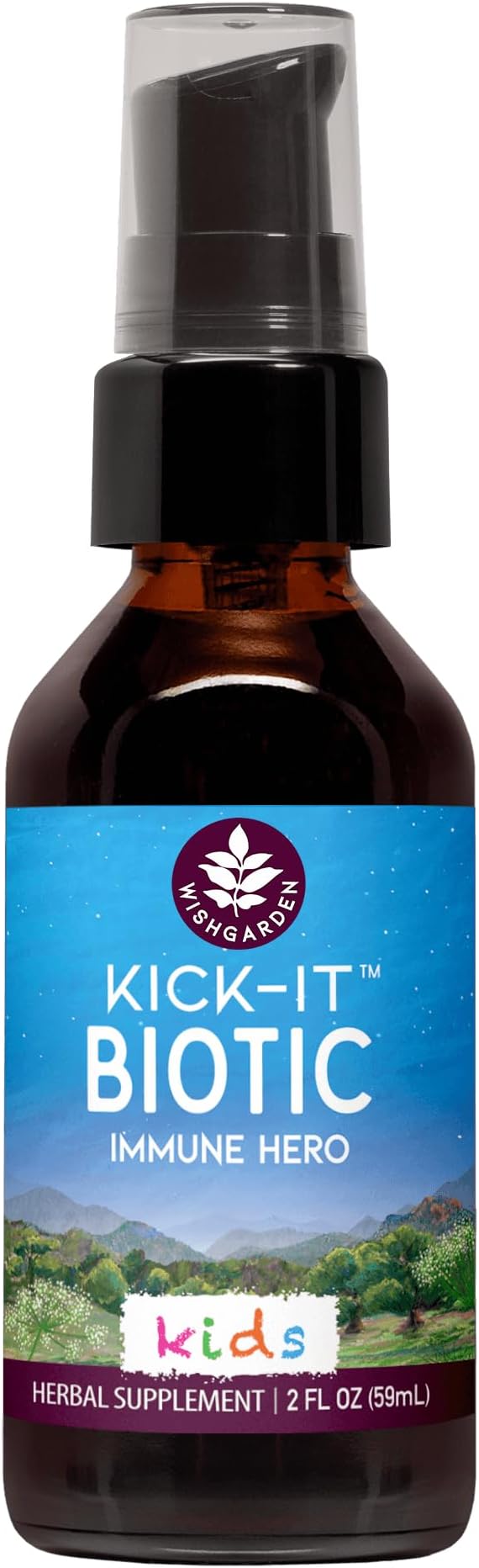 WishGarden Herbs Kick-It Biotic Immune Hero for Kids - Plant-Based Herbal Biotic Formula with Usnea Lichen & Echinacea, Supports Healthy Immune and Respiratory System Function, Immune Booster, 2oz