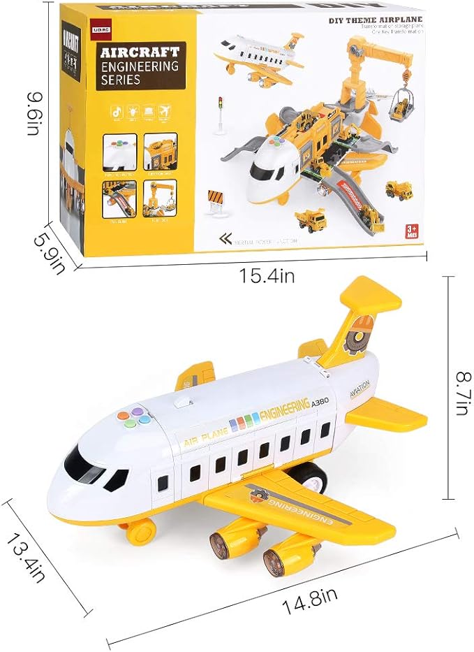 25 Pack Transport Construction Airplane Toy Play Vehicles Set for Kids Gifts, with 6 Construction Die-cast Toy Truck, 11 Road Signs-Suitable for 3 4 5 6 Year Old Boys and Girls