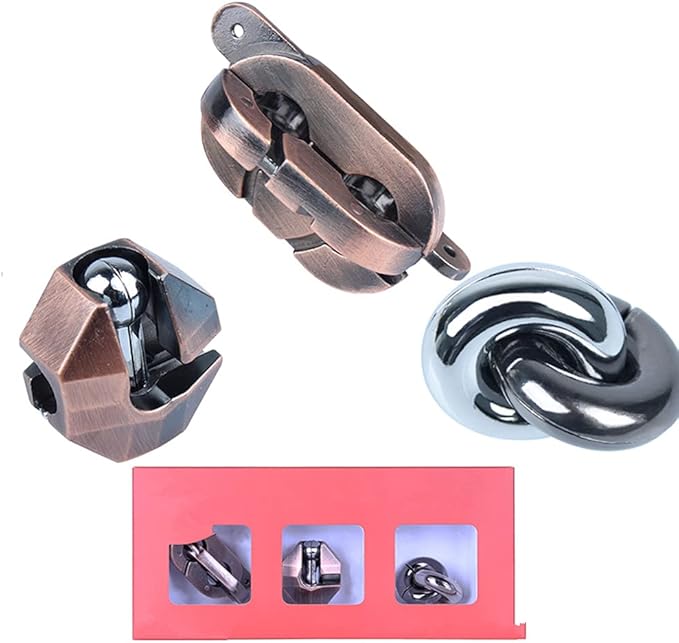 Brain Teaser Puzzle for Adults Puzzles Metal Hole Lock Adult Educational Toy Jigsaw IQ Puzzle (Red)