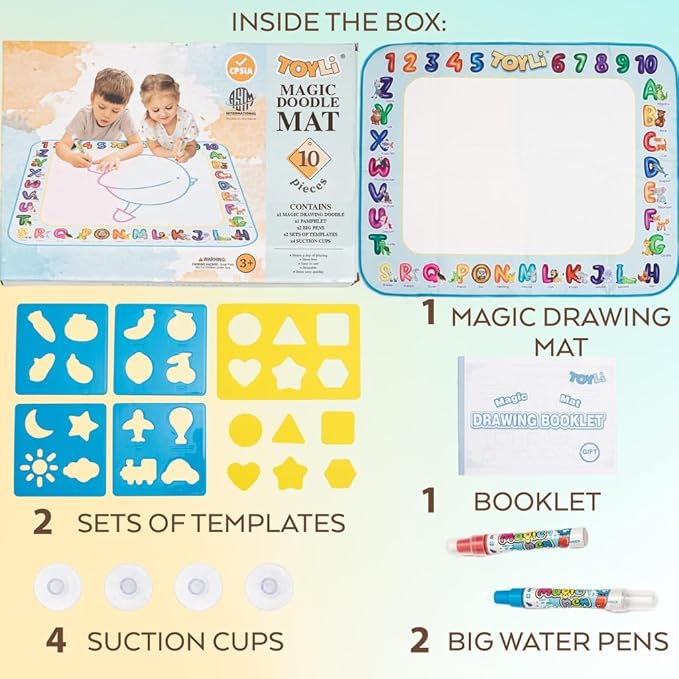 Water Coloring Mat 40x30 Large Mat, Coloring Mat, Water Painting Color Educational Writing Drawing Mess-Free Toys for Kids Toddlers for Girls Boys Ages 3 4 5 6