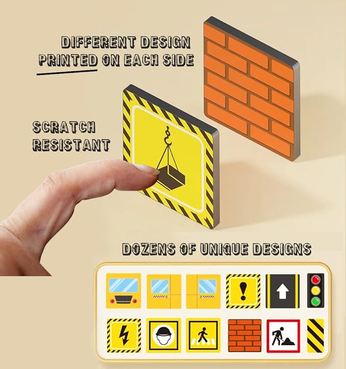 Car Road Track Magnetic Tiles & City Construction Builder Set with Crane and Figures – STEM Building Blocks Toy for Toddler Preschool Montessori Kids - Great Birthday Gift for Boys Ages 3-5 4-8 5-7