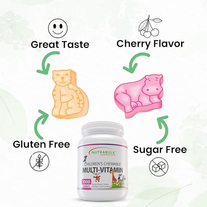 Children’s Chewable Multi-Vitamins - Promoting Kids' Overall Development - USA-Made, May Help to Support Immune, Bone, Brain & Overall Well Being- Vegan & Gluten Free - 1000 Cherry Tablets