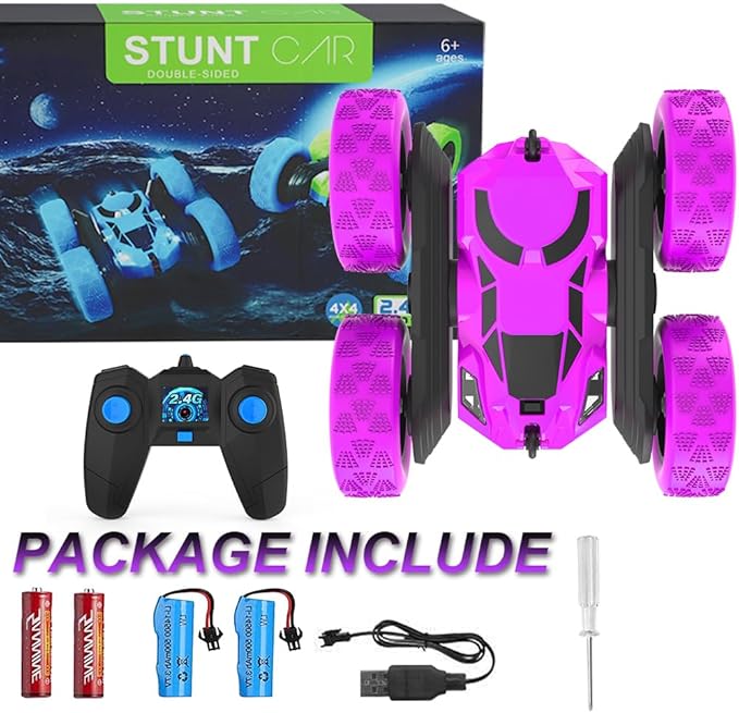 Remote Control Car for Girls, Stunt Rc Car, Princess Toys for Girl 6 7 8 9, Electir Toy, Double-Sided 360° Rotating 4WD Rc Drift Truck for Birthday Gift (Purple)
