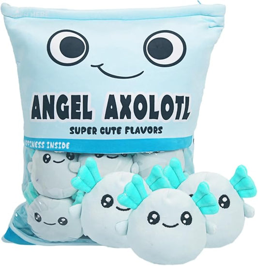 ARELUX Cute Axolotl Plush Pillow:Removable Stuffed Animal Bag Plushie 6Pcs Sets Stuffed Salamander Throw Pillow Soft Blue Axolotl Plush Toys Doll Creative Birthday Friends Family Member