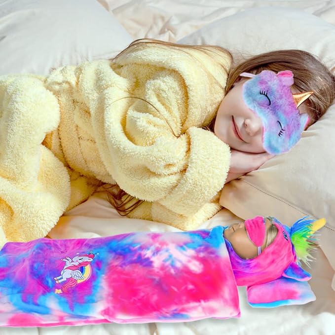 ebuddy 18 inch Doll Clothes-Unicorn Doll Costume Colorful Tie-Dyed Pajamas Sleeping Bag Set for 18 inch Girl Doll,Most 18 Inch Dolls(No Doll)