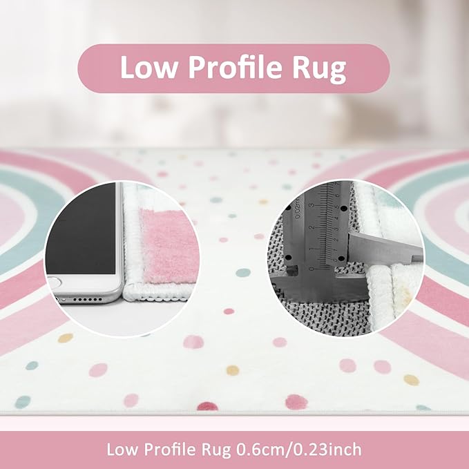 STARUIA 3x5 Rainbow Rug for Nursery Kids Room, Pink Carpet Soft Polka Dot Rug for Girl Bedroom, Non-Slip Small Washable Kids Area Rug for Playroom Princess Tent Castle