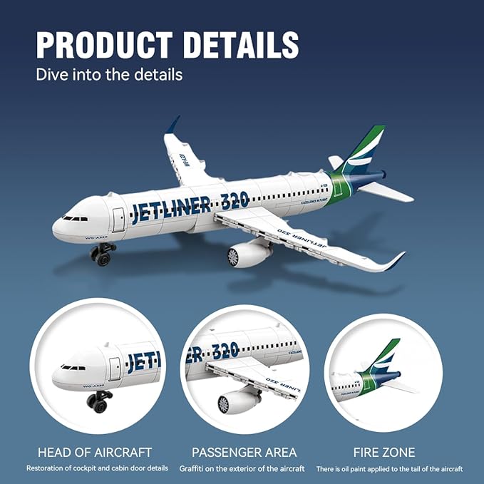 DAHONPA Airbus A320 Building Blocks Set, 129 Pieces Airplane Airliner Building Toy, Gift for Kid and Adult