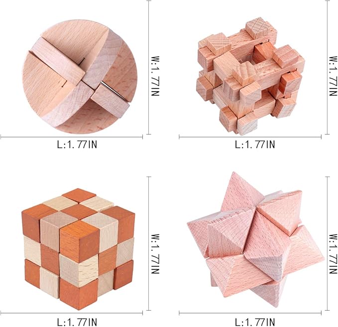 Brain Teaser Puzzles - 28 Pc Mind & IQ Puzzles, Wooden & Metal, 3D, Unlock Interlock, for Teens