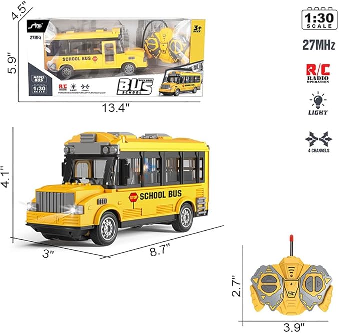 RC School Bus - Remote Control Car Vehicles, 2.4G Opening Doors City Bus Toy Classic Baby Bus, Remote Control Car with LED Lights School Bus Toy, Gift for Children Kids Boys Girls Age 3-6