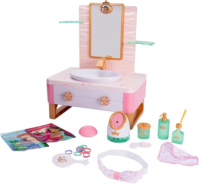 Disney Princess Style Collection Girls Deluxe Day Spa with Realistic Steamer, Play Skincare Essentials & Real Running Water, 20+ Pieces