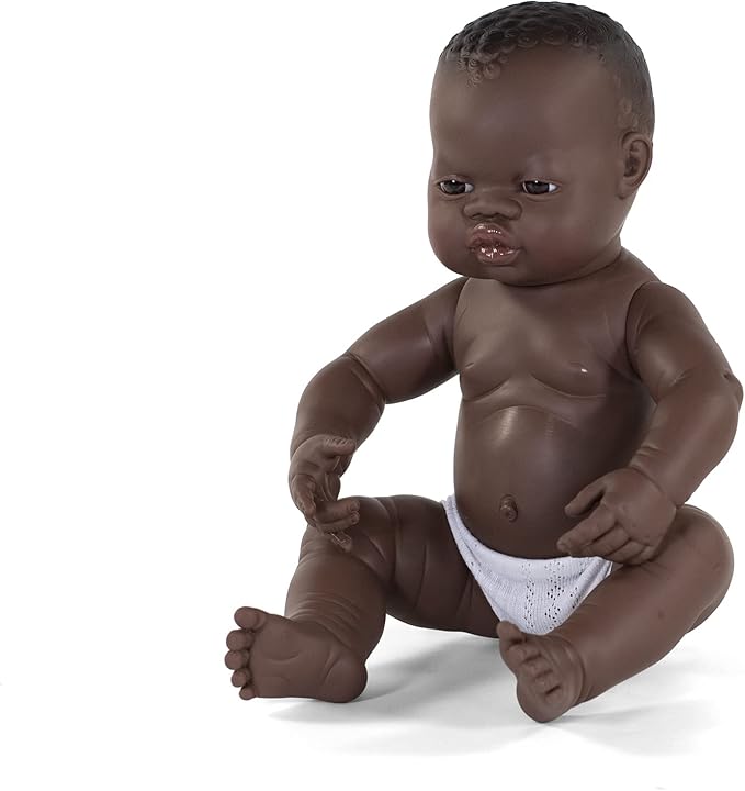 Miniland Doll 15 3/4'' Newborn African Boy - Made in Spain, Anatomically Correct, Quality