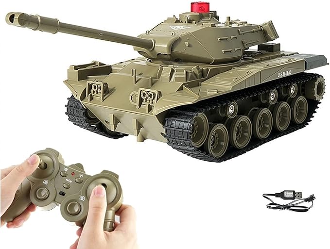 RC Tank Military Truck Vehicles RC Car 2.4Ghz Radio Controlled Military Battle Tank Toy 270°Rotational Realistic Sounds Electronics Hobby Toys for Kids Boys (Green)