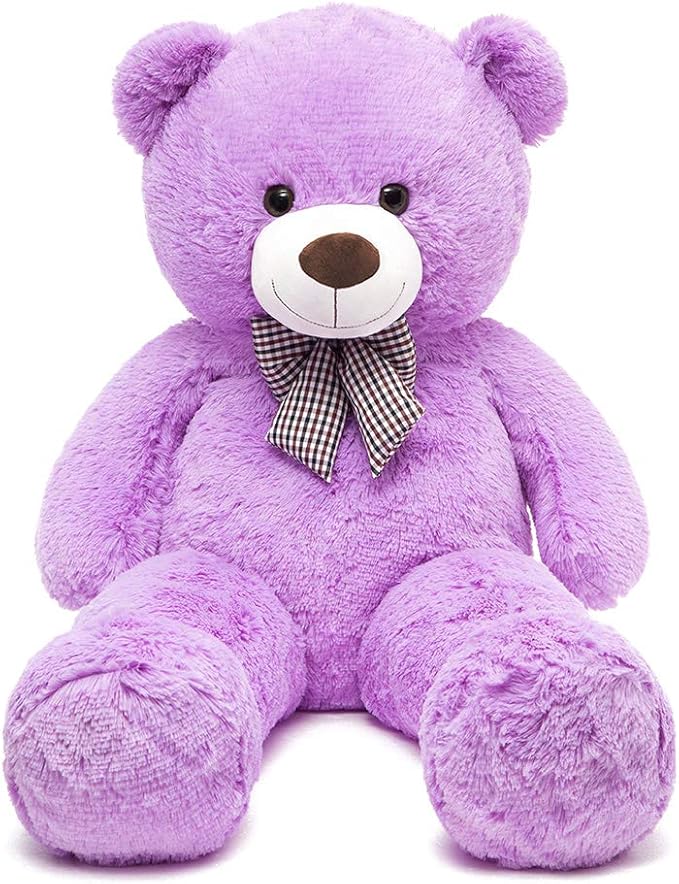 MorisMos Bow Tie Giant Teddy Bear 4 Feet, 47inch Big Teddy Bear Stuffed Animal Plush for Girlfriend, Boyfriend, Purple