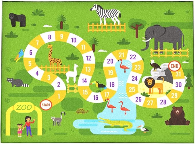 Classroom Rugs for Playroom, Preschool, Daycare Rug for Classroom, Large Learning Numbers Road Play Map Animal Safari Road Playtime Educational Area Rugs for Kids, Nursery(13'x7'7'', Green)