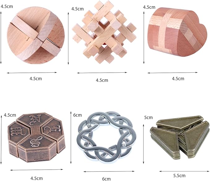 Brain Teaser Puzzle for Adults Puzzles Metal Hole Lock Adult Educational Toy Jigsaw IQ Puzzle（6 Pack） (Bronze)